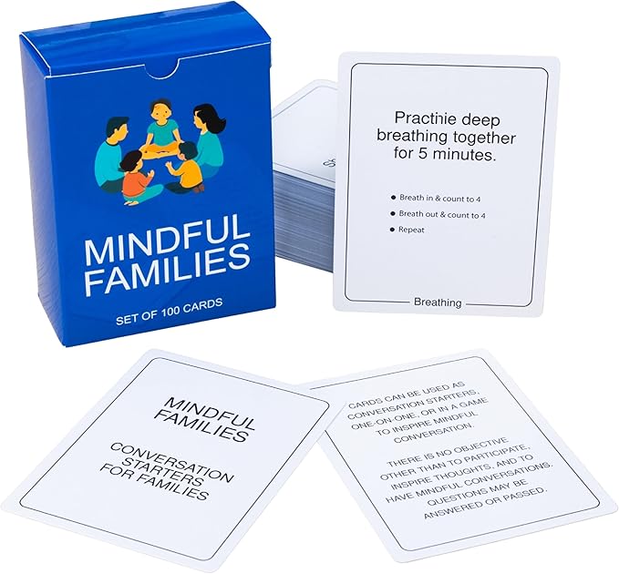 100 Mindful Families Conversation Cards – Mindfulness, Gratitude & Breathing Prompts for Self Care at Home, Travel & Therapy