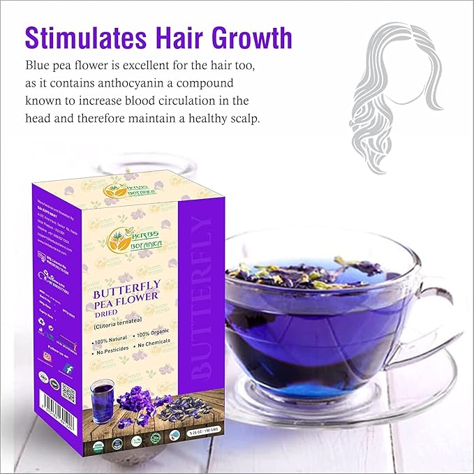 Herbs Botanica Dried Butterfly Pea Flowers For Tea Premium Herbal Tea 100% Clitoria Ternatea Flower Non Toxic, Vegan, Caffiene Free, GMO Free 5.3 oz / 150 gm