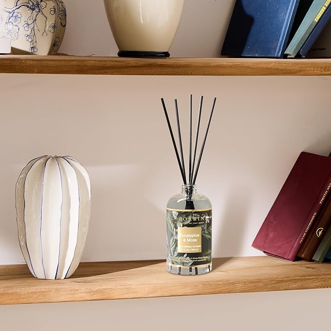 Cocorrína Reed Diffuser Refill Eucalyptus & Moss 17oz (500ml) with 8 Rattan Sticks - Premium Long-Lasting Essential Oil, Home Fragrance for Bedroom, Bathroom Home Decor