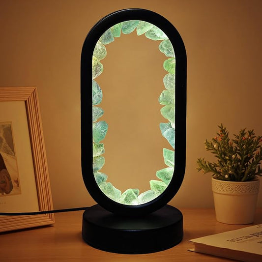 Crystal Night Light,3 Colors Ambient Lighting USB Dimming Healing Crystal Table Lamp,Natural Energy Crystal Decor for Bedroom Home Dating Gift (Green, Ellipse)