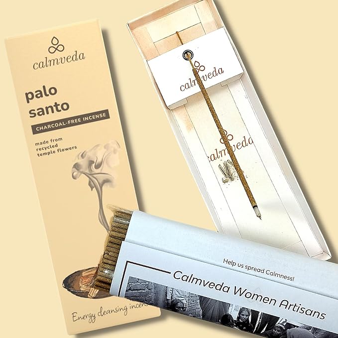 Holy Palo Santo Incense Sticks - 80 Charcoal Free Incense, Made from Upcycled Flowers | Cleansing Incense Sticks Spiritual or Inciensos para Sacar Malas Energias
