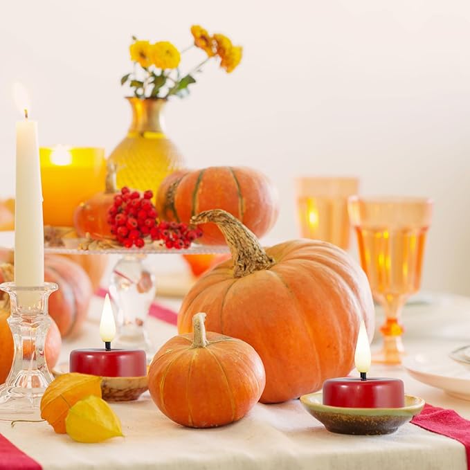 Eywamage Red Flameless Wax Tealights with Remote, Flickering Battery LED Tea Lights Votive Candles Set of 10