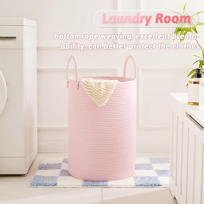 Laundry Basket,Woven Cotton Rope Laundry Hamper,60L for Decorative Storage of Dirty Clothes,Toys and Blankets in Bathroom,Baby Room and Living Room