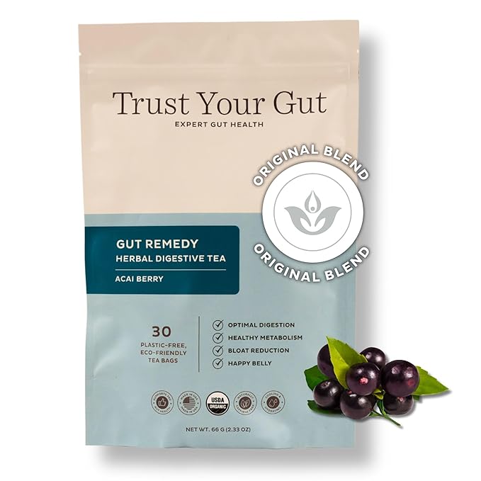Trust Your Gut Organic Herbal Tea Blend with Lemon Balm, Holy Basil, Dandelion, Ginger Root – Liver Detox, Digestion & Gut Health Support, Gas Bloating Relief – Apple Cider, 30 Bags
