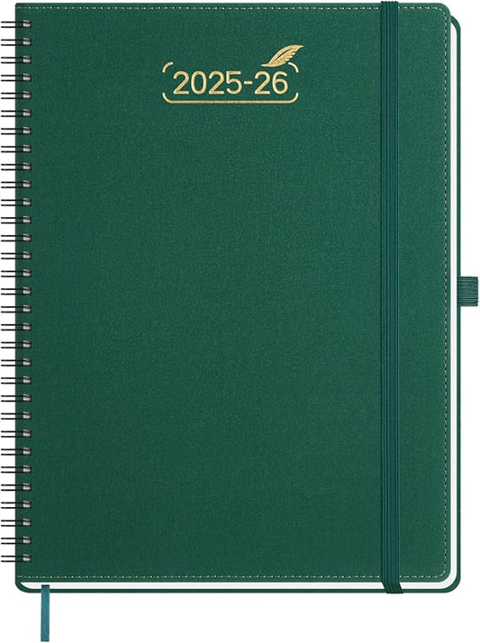 BEZEND 2026 Planner Weekly and Monthly (8.5" x 11"), Large 2-Column Calendar Book (Jul 25-Dec 26), Dual Schedule for Daily Appointment, Easy Track Tabs, Spiral, PU Leather Softcover, Evergreen