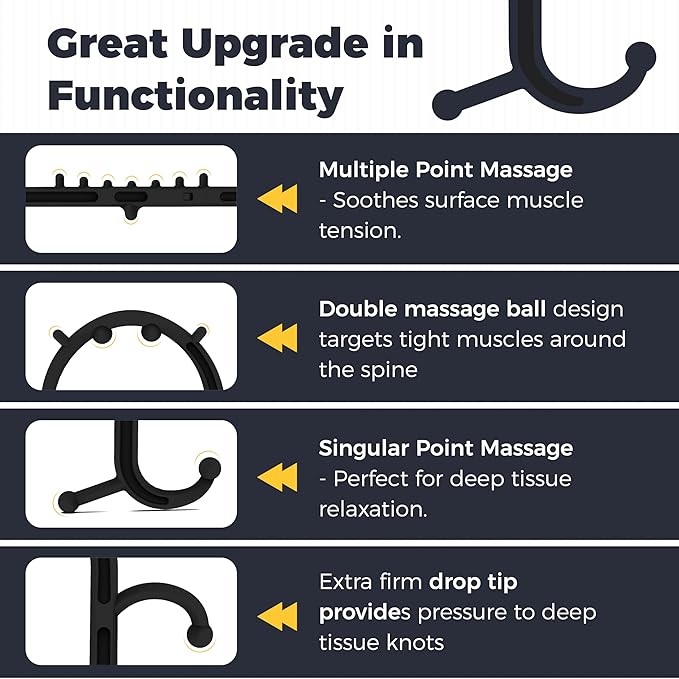 Upgrade Back and Neck Massager-Trigger Point Cane Massage Tools for Pain Relief and Self Massage Hook Cane - Handheld Body Deep Tissue Shoulder Leg Feet Massager Stick - Gift for Men & Women - Black