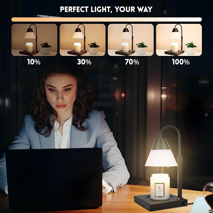 Candle Warmer Lamp, Dimmable Metal Candle Lamp Warmer Height Adjustable, Compatible with Candle and 3 Wick Large Jars Scented Wax for Home Decor (Glass-Black)