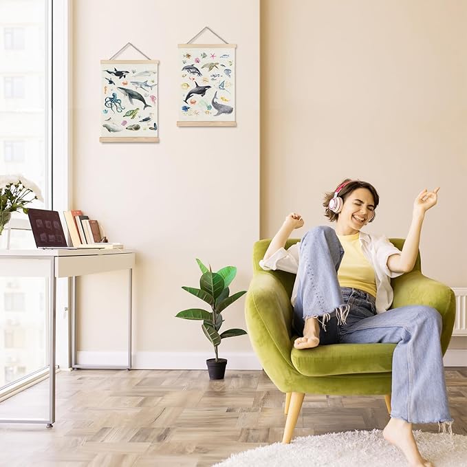 Exqcom Ocean Nursery Decor, Coastal Beach Sea Animal Wall Art Poster, Under the Sea Shark Whale Octopus Turtle Ocean Marine Life Posters for Kids Room Nursery Playroom Classroom, 12x16 Inches Set of 2