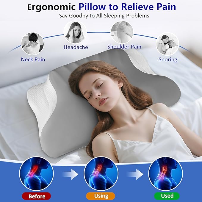 Cervical Pillow for Relieving Neck Pain, Ergonomic Sleep Cervical Pillow, Memory Foam Pillow with Cooling Breathable Pillowcase, Bed Pillow for Side Back Stomach Sleepers