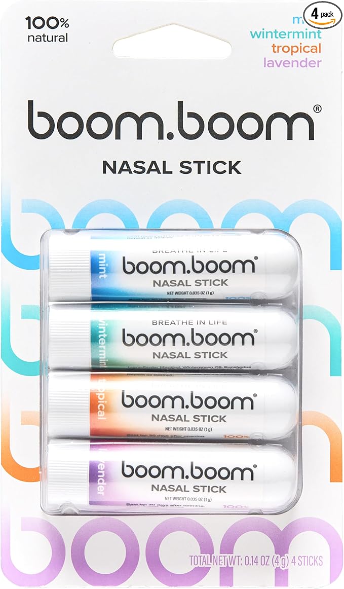 BoomBoom Nasal Stick | Vapor Flow Technology | Cool Refreshing Sensation | Natural Mood Boost | Simple Ingredients | Essential Oils + Menthol Inhaler (Mint, Wintermint, Tropical, Lavender)