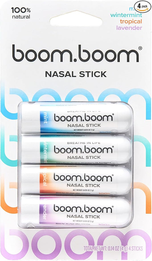BoomBoom Nasal Stick | Vapor Flow Technology | Cool Refreshing Sensation | Natural Mood Boost | Simple Ingredients | Essential Oils + Menthol Inhaler (Mint, Wintermint, Tropical, Lavender)