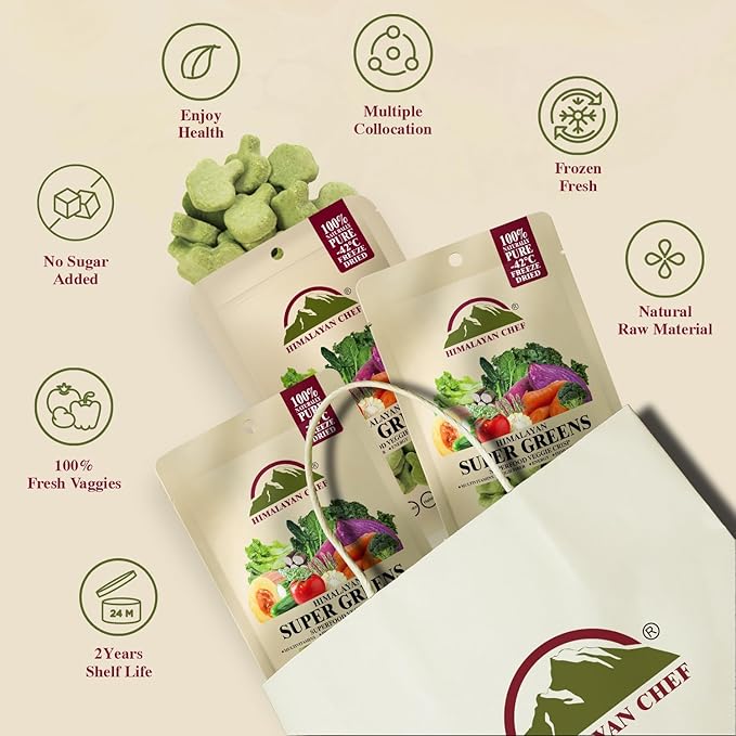 Himalayan Chef Superfood Veggie Crisp 30g each Freeze-Dried Super Greens Snack 30+ Organic Green Veggie Mix Protein-Rich, Nutrient-Packed, Gluten-Free