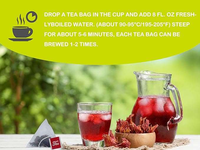 Samcci - Hibiscus Tea Bags, 50 Teabags - Premium dried hibiscus flower for tea - flor de jamaica natural - Non-GMO - Caffeine-free - Rich in Antioxidants & Support Digestion