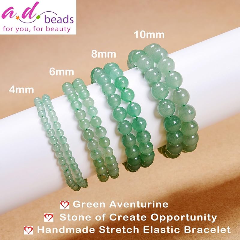 AD Beads Handmade Gemstone Stretch Elastic Bracelet Crystal Healing Reiki Nature's Beauty and Spiritual Essence Unisex (4mm, Green Aventurine (Opportunity))