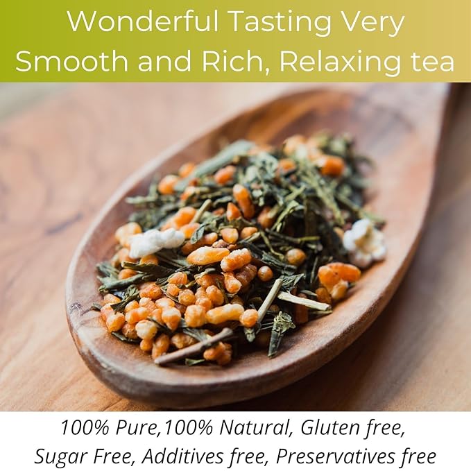 5.29oz Organic Genmaicha Green Tea with Roasted Rice, 50 Count, Unbleached, ECO-Conscious Genmaicha Tea Bags, VitalForest Roasted Green Tea Brown Rice Tea