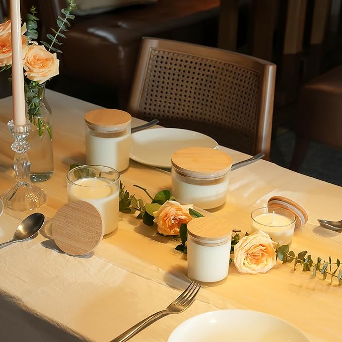 4oz Glass Candle Jars, 12-Pack Small Candle Jars for Making Candles, Empty Thick Glass Wide-Mouth Jars with Bamboo Lids & Wick Kits, Candle Containers Bulk - Clear