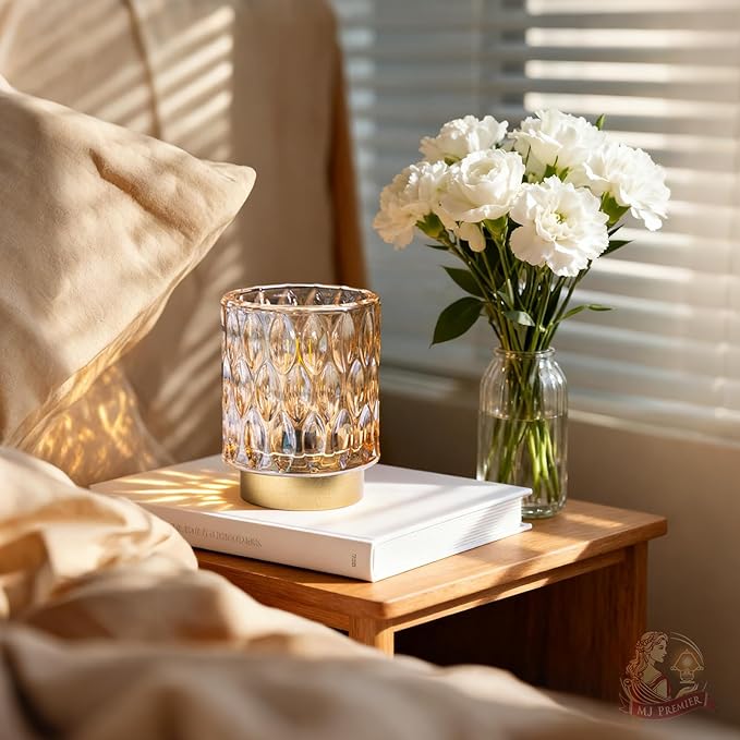 Battery Operated Table Lamps Timer, Mini Crystal Lamp for Area No Plug, Cordless Lamp with LED Bulb for Power Outage, Decorative Lamps for Tabletop/Corner/Entryway/Stairway/Bathroom/Fireplace (Amber)