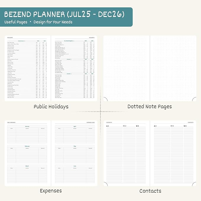 BEZEND Planner 2025-2026 Weekly and Monthly, 8.5" x 11" Academic Calendar (Jul 25-Dec 26) Vertical Daily Appointment with Hourly Timeslot & Monthly Tab, PU Leather Hardcover - Turquoise