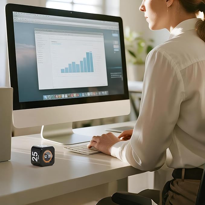 EooCoo Office Desk Timer Cube, Visual Pomodoro Timer with Gravity, Countdown 5/10/25/50 Min, Rechargeable Productivity Tool for Classroom, Kitchen, Gym, Yoga, College School Supplies Cool Gadgets