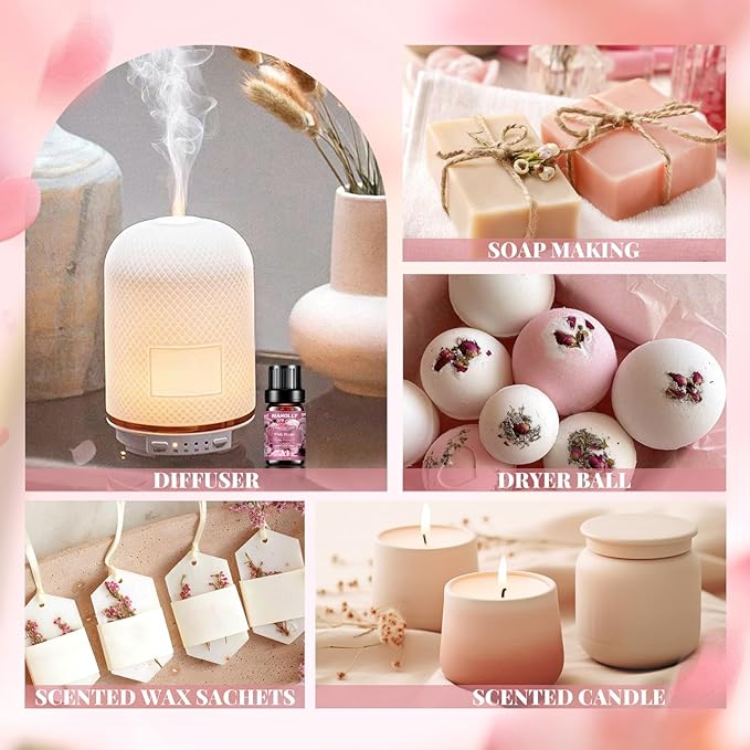 Floral Essential Oils Set - 6 Premium Fragrance Oil for Diffusers, Candle Making, Humidifier - Pink Peony, Wild Rose, Lavender, Sunflower Sandalwood, Bewitched Orchid, White Lily Aromatherapy Oi