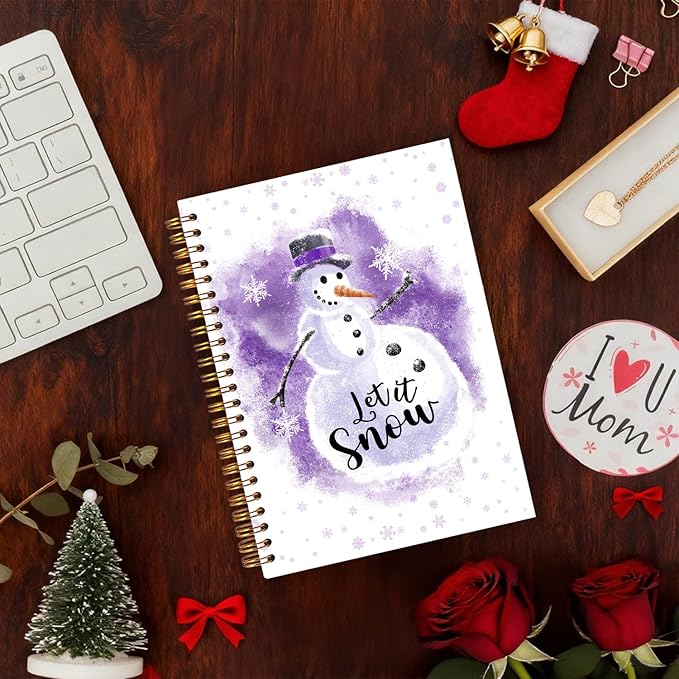 Exqcom Purple Christmas Snowman Spiral Notebook Gifts, Winter Snowflake Journal for Women, Let It Snow Cute Snowman Winter Christmas Hardcover Notebook Journal Office School Supplies, 5.5x8.3 Inch