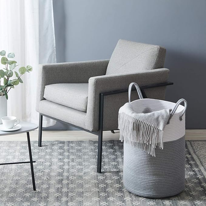 Cotton Rope Laundry Hamper by YOUDENOVA, 58L - Woven Collapsible Laundry Basket - Clothes Storage Basket for Blankets, Laundry Room Organizing, Bedroom Storage, Clothes Hamper – Grey