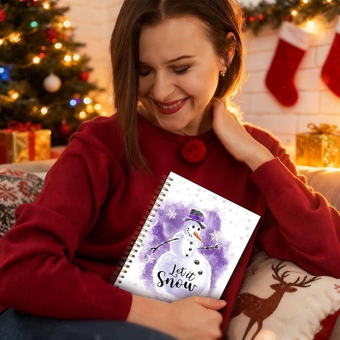 Exqcom Purple Christmas Snowman Spiral Notebook Gifts, Winter Snowflake Journal for Women, Let It Snow Cute Snowman Winter Christmas Hardcover Notebook Journal Office School Supplies, 5.5x8.3 Inch