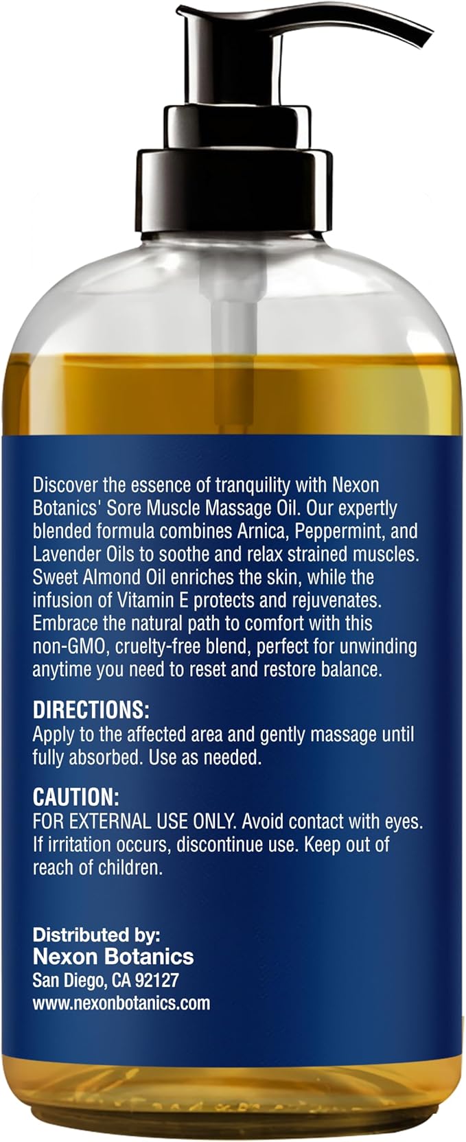 Sore Muscle Massage Oil for Massage Therapy 8 fl oz - Refreshing and Relaxing - Natural Oils with Arnica, Peppermint and Lavender Oil - for Men and Women - Nexon Botanics