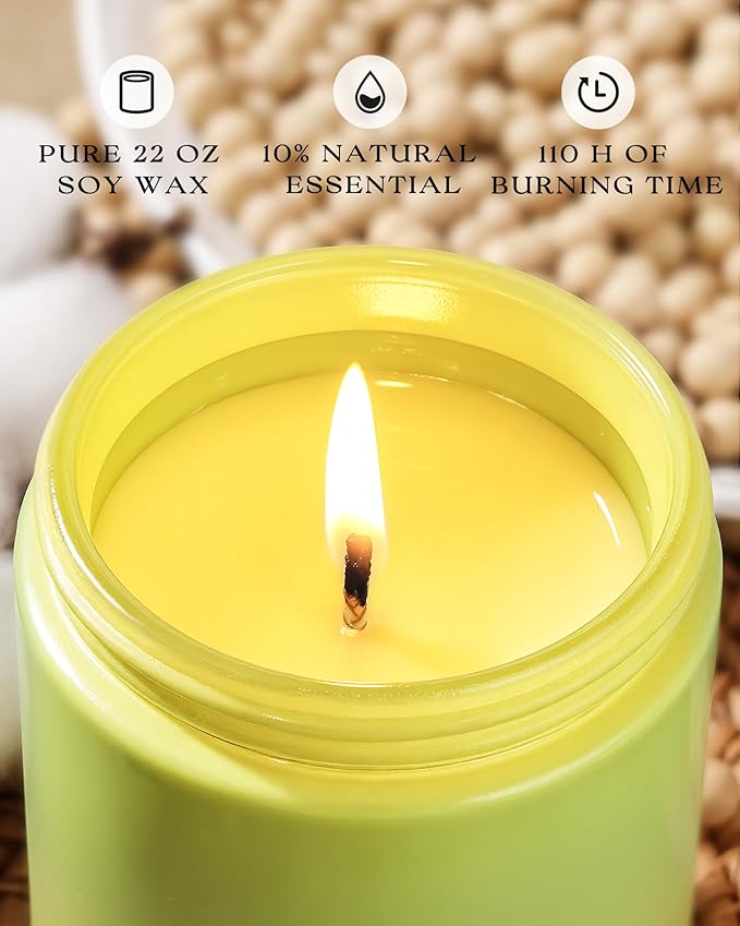 AOOVOO Lemon Vanilla Candles - Scented Candle Gift for Women, 22 oz Large Soy Candle, 120 Hours Burn, Jar Candle for Home Scented, Relaxing, Stress Relief Candles