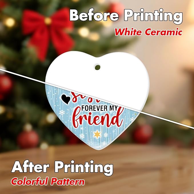 1pc 2 Side Printed My Sister Forever My Friend Ceramic Ornament 2025, Heart-Shaped Christmas Tree, Cute Keepsake Decoration