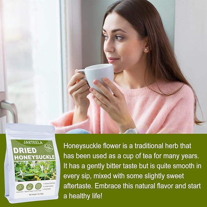 Jarteela - Dried Honeysuckle Flower - Chinese Natural Honeysuckle Tea Jin Yin Hua - Non-GMO - Caffeine-free - 3oz/85g