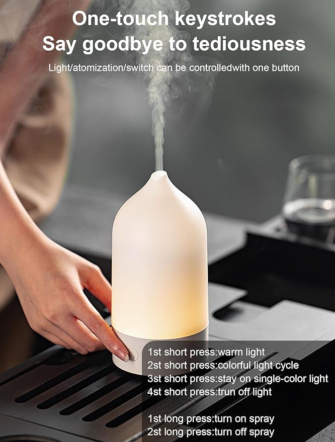 120ML ABS Light & Minimalist Essential Oil Diffuser, Ultrasonic Aromatherapy & Humidifier with 7-Color LED Lights, Whisper Quiet Auto Shut-Off Scent for Home, Office, Yoga