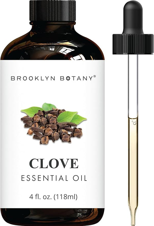 Brooklyn Botany Clove Essential Oil - Huge 4 Fl Oz - 100% Pure and Natural - Premium Grade with Dropper - for Aromatherapy and Diffuser
