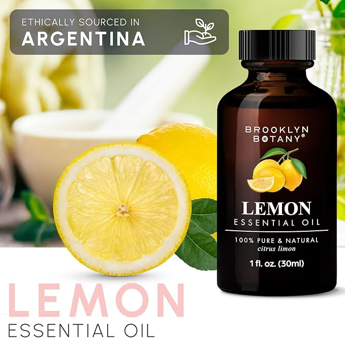 Brooklyn Botany Lemon Essential Oil - 100% Pure and Natural - Premium Grade Oil with Dropper - for Aromatherapy and Diffuser - 1 Fl Oz