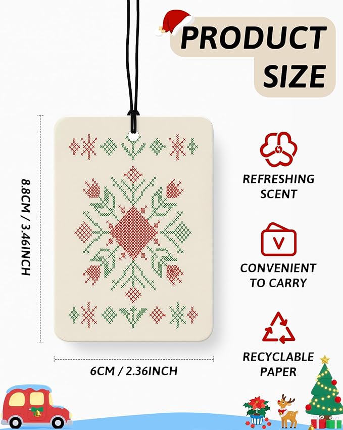 Vintage Christmas Berry Car Air Freshener 4 Pcs, Retro Christmas Snowflake Gingerbread Xmas Tree Hanging Air Freshener for Cars Closet Drawer Books, Xmas Car Accessories Mirror Decor for Women