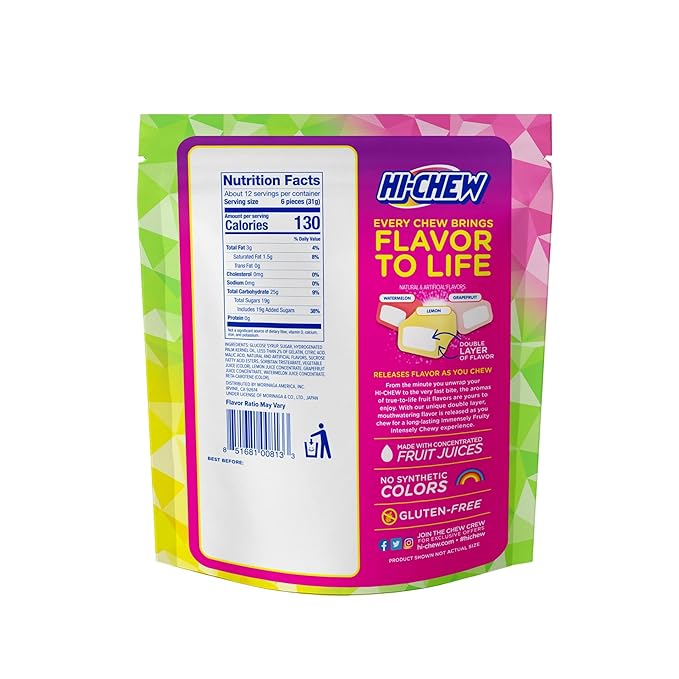 HI-CHEW Sweet and Sour Mix Bulk, Watermelon Lemon Grapefruit, 220+ Pieces, 4 Stand Up Pouches, 12.7oz each - Unique Fun Soft & Chewy Candy - Juicy Fruity Flavors - Individually Wrapped Halloween Candy