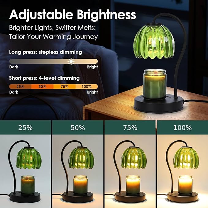 Dimmable Flower Candle Warmer Lamp with Timer, Aromatherapy Candle Lamp for Scented Candles, Modern Green Glass Candle Lamp Warmer, Gifts for Her, Home Bedroom Decor