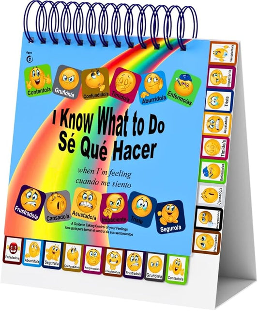 I Know What to Do Flipbook (SP/Eng): Emotions Book for Kids-Autism Learning Materials for Understanding Feelings; Reinforces Positive Behavior; Serves as Emotions Wheel/Chart; Calm-Down Corners