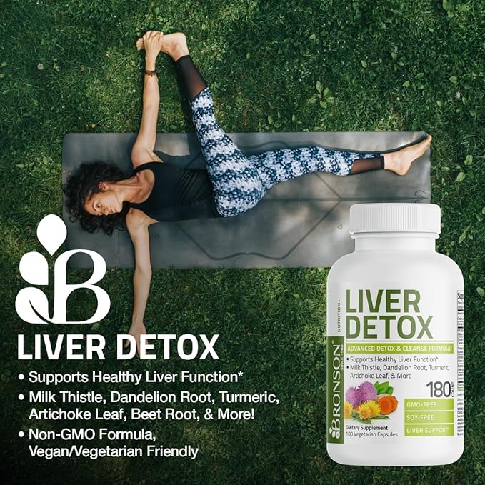Bronson Liver Detox Advanced Detox & Cleansing Formula Supports Health Liver Function with Milk Thistle, Dandelion Root, Turmeric, Artichoke Leaf & More, Non-GMO, 360 Vegetarian Capsules