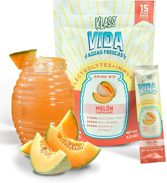 Hydration + Immunity Electrolyte Drink Mix – Cantaloupe Agua Fresca Flavor | Sugar-Free Powder with Wellmune®, Acerola, Coconut Water & Minerals | 15 Single-Serve Stick Packs, Low Calorie