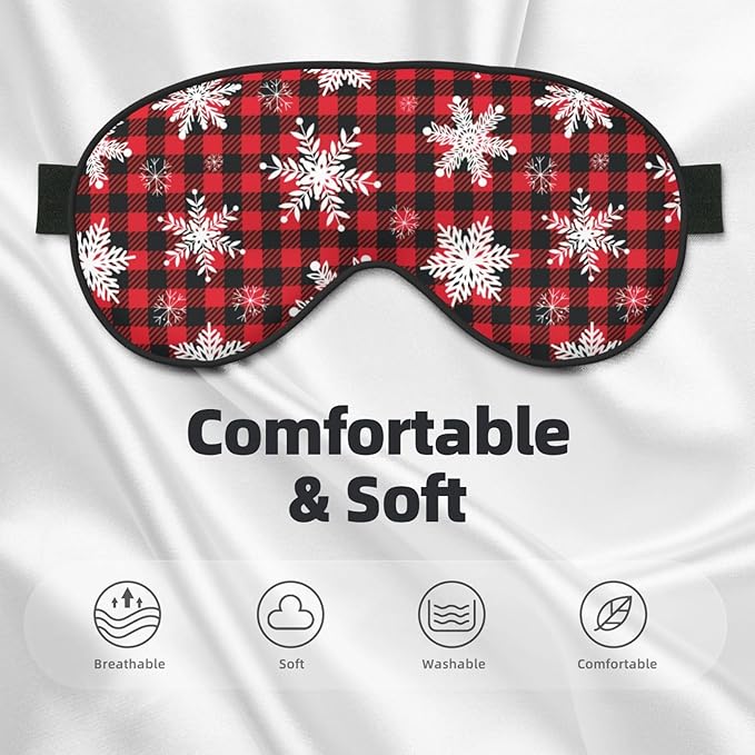Christmas Sleeping Eye Mask Snowflakes on Buffalo Plaid Eye Mask for Sleeping Soft Comfort Eye Shade Blackout Eye Cover for Deep Rest Travel Nap Meditation