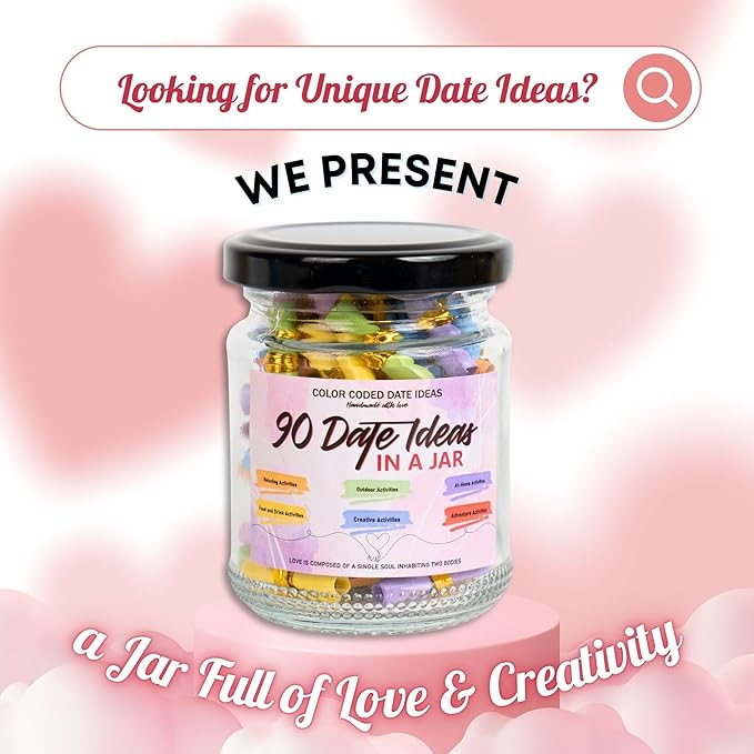 90 Date Ideas In A Jar Date Night Ideas Color Coded Date Ideas Budget-friendly Date Jar Wedding/Anniversary/Bridal Shower/Newlyweds Gifts for Couples, Him, Her, Boyfriend, Girlfriend, Gag Gifts Funny