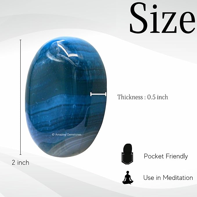 Amazing Gemstone Blue Onyx Crystals and Healing Stones - Large Palm Stone Crystals Piedra - Crystal for Good Luck, Balanced Positive Energy, Meditation - Unique Stocking Stuffers Gifts for Women, Men