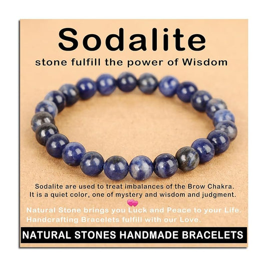 AD Beads Handmade Gemstone Stretch Elastic Bracelet Crystal Healing Reiki Nature's Beauty and Spiritual Essence Unisex (8mm, Blue Sodalite)