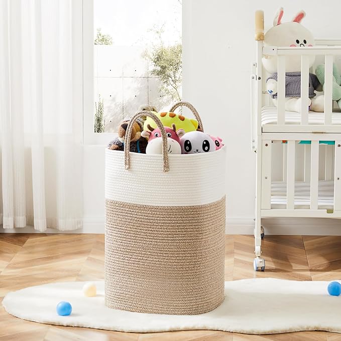 Laundry Basket,Woven Cotton Rope Laundry Hamper,Versatile Storage for Dirty Clothes,Baby Toys,and Blankets in Bathroom, Nursery,and Living Room (Brown, 80L)