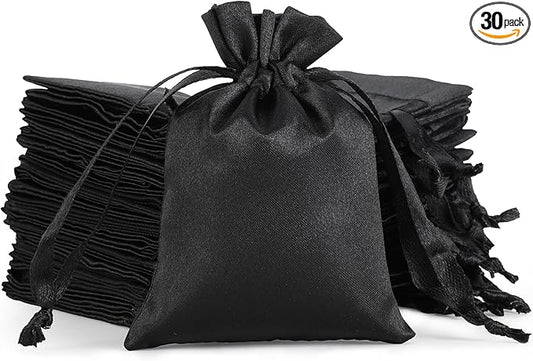 Black Small Satin Gift Bags, 30Pcs 3x4 with Drawstring, For Kids Classroom, Wedding, Birthday, or Halloween Party Favors, Jewelry, Bracelets, Earrings, Crystal, for Small Business
