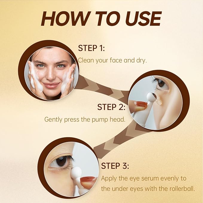 5% Caffeine Eye Serum for Dark Circles Wrinkles Puffy Bags & Fine Lines with Retinal Hyaluronic Acid Peptides, Instant Depuffing Eye Cream with 360° Roller Massage Ball, 0.51 fl oz