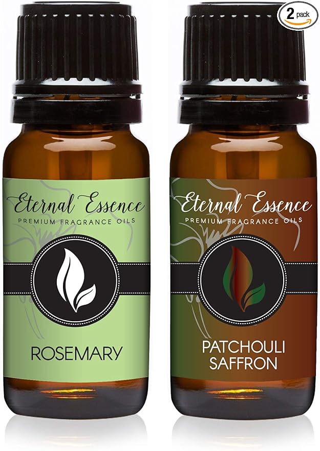 Eternal Essence Oils 2 Pack 10ml Premium Fragrance Oil - Patchouli Saffron & Rosemary - for Candle, Soap Making, Aromatherapy, Diffusers, Home Care, & Humidifiers