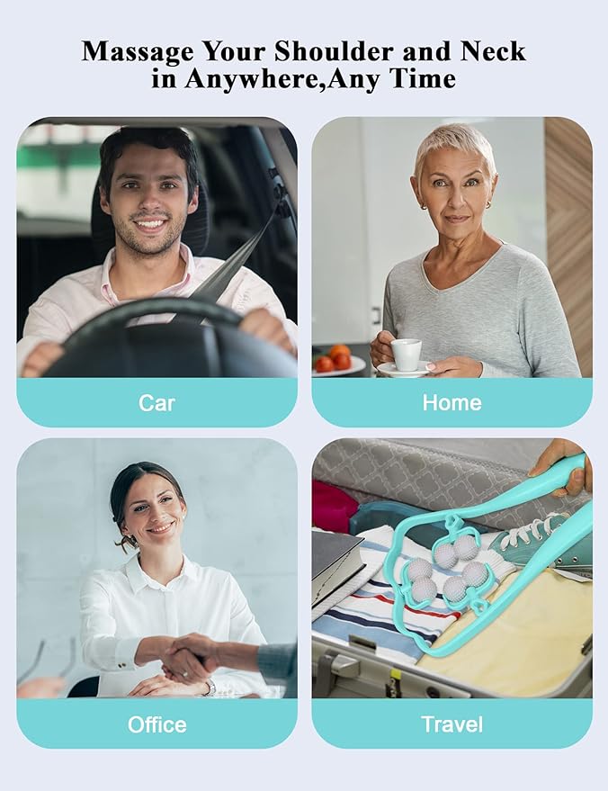 Upgrade Neck Massager, Neck Massager for Pain Relief deep Tissue, 6 Balls Massage Roller,Manual Massager, Shoulder Massager, Handheld Neck and Back Massager Roller Legs Shoulder Relaxer