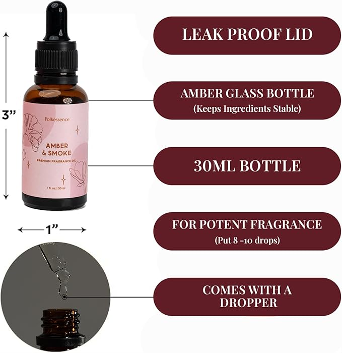 Folkulture Premium Essential Oil Blends for Diffuser for Home | 1.01 Fl Oz Amber Essential Oils for Aromatherapy | Fragrance Oils for Soap & Candle Making Scents | Diffuser Oil for Massage